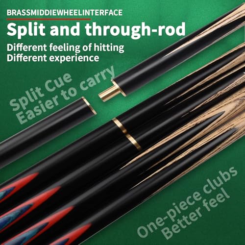 Handmade 3/4 Joint Snooker Cue, 57" 19oz Wooden Pool Cue Stick with 10mm Tip, Extension Rod, Hard Case and Accessories, Complete Billiard Cue Set for Beginners House Bar