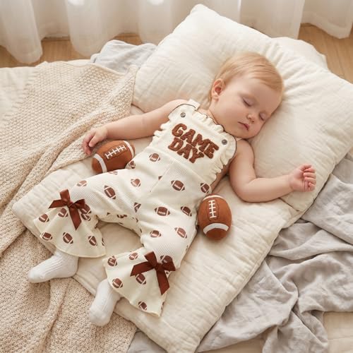 Toddler Baby Girl Football Outfit Game Day Bottom bell Overall Rugby Romper - size: 12-18 Months