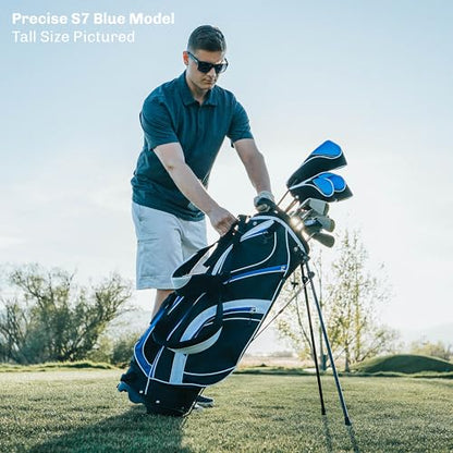 Precise S7 Men's Complete Right Handed Golf Club Set | Complete Regular & Tall Mens Golf Clubs Set | with 4 HC's, Lightweight Shafts & Spacious Stand Bag w/Storage Pockets & Dual Straps for Carrying - size: Regular Size, style: Blue