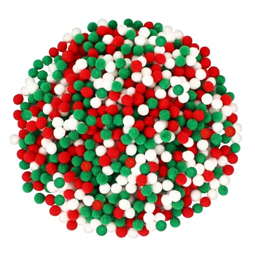 SEPGLITTER 1000 Pcs Christmas Red Green White Pom Poms Balls for Crafts | 1cm Mini Size, Christmas Puff Balls, DIY Crafts Making, Handmade Projects, Xmas Holiday Party Supplies Decoration - style: Red Green White Style