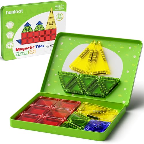Mini Magnetic Tiles - 26PCS Travel Magnetic Building Set with Storage Iron Box, STEM Educational Toys for Kids Ages 3+ Portable Construction Toys for Toddlers Boys & Girls - style: 26PCS Green