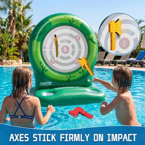 Inflatable Dart Board Pool Toys Games, Pool Toys for Kids Ages 8-12, Axe Throwing Game with 4 Soft EVA Axes, Summer Swimming Pool Games Water Toy Pool Party Games for Teens Adults Family