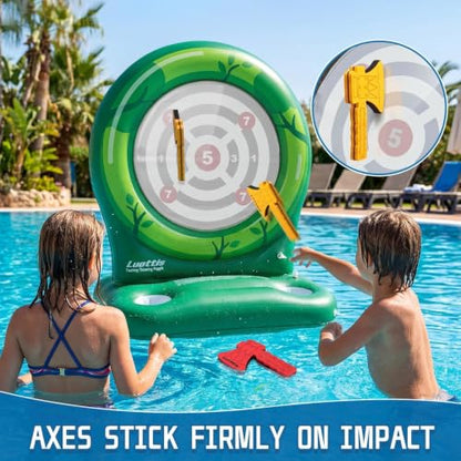 Inflatable Dart Board Pool Toys Games, Pool Toys for Kids Ages 8-12, Axe Throwing Game with 4 Soft EVA Axes, Summer Swimming Pool Games Water Toy Pool Party Games for Teens Adults Family
