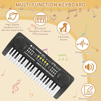 Kids Piano Keyboard - 37 Keys Piano Toys for Kids, Beginner Keyboard Piano for Kids, Educational Musical Toy for Kid, Electronic Keyboard Piano with Microphone for 3 4 5 6 7 8 Year Old Boys Girls Gift