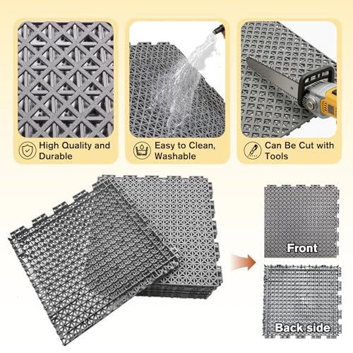 Wibeelee 14 PCS Interlocking Outdoor Playhouse Mats 36 X 48 Inches Waterproof Non-Slip Plastic Tiles, Playground Activity Pad for Indoor and Outside Game
