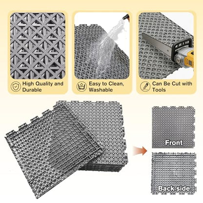 Wibeelee 14 PCS Interlocking Outdoor Playhouse Mats 36 X 48 Inches Waterproof Non-Slip Plastic Tiles, Playground Activity Pad for Indoor and Outside Game