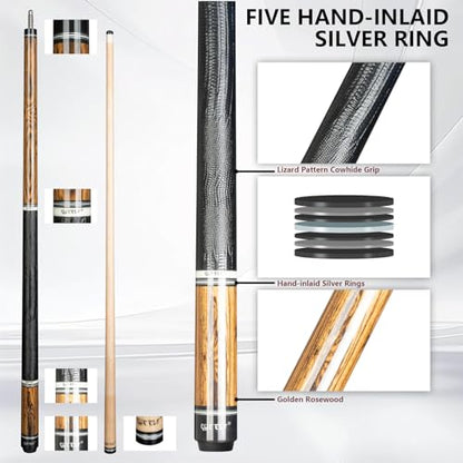 CUEELF Pool Cue Stick Low Deflection Hand-Made Inlay Billiard Cue 58'' Professional Billiard Pool Cue Stick for Adults-12.5mm Tip,3/8 * 8 Joint - color: WD-YH-SM-HJT