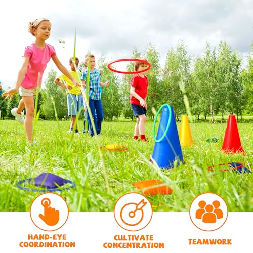 31 PCS Christmas Carnival Games, 3 in 1 Indoor Outdoor Bean Bag Ring Toss Games for Kids Birthday Party, Plastic Soft Cones Yard Lawn Game for Family Party Kid's Gift - size: 9"