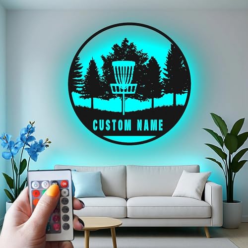 Custom Disc Golf Basket Led Light Metal Wall Art Personalized Gift for Disc Golf Enthusiasts Outdoor Sports Decor