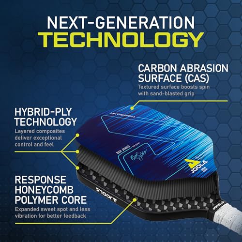 JOOLA Ben Johns Hyperion Pickleball Paddle - Select Raw Carbon Surface or Carbon Abrasion Surface for Increased Power and Spin - Elongated Grip Handle - Carbon Fiber Pickleball Paddle - USAP Approved - color: Hyperion | CAS | 16mm