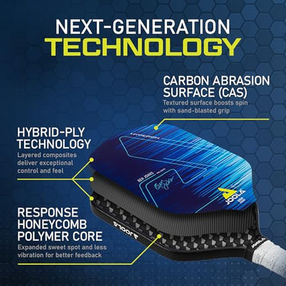 JOOLA Ben Johns Hyperion Pickleball Paddle - Select Raw Carbon Surface or Carbon Abrasion Surface for Increased Power and Spin - Elongated Grip Handle - Carbon Fiber Pickleball Paddle - USAP Approved - color: Hyperion | CAS | 16mm