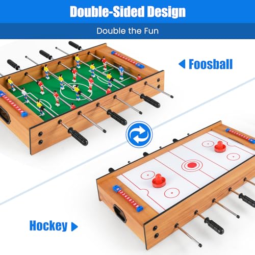 Giantex Multi Game Table, 2 in 1 Combo Mini Game Tables Top w/Soccer, Slide Hockey, Wood Foosball Game Table Top w/Footballs, Perfect for Game Rooms, Arcades, Bars, Parties, Family Night
