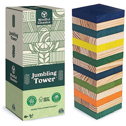 Mindful Classics, Jumbling Tower Sustainable Wooden Blocks Tumbling Toppling Bamboo Wood Party Stacking Game, for Adults and Kids Ages 8 and up - color: Jumbling Tower