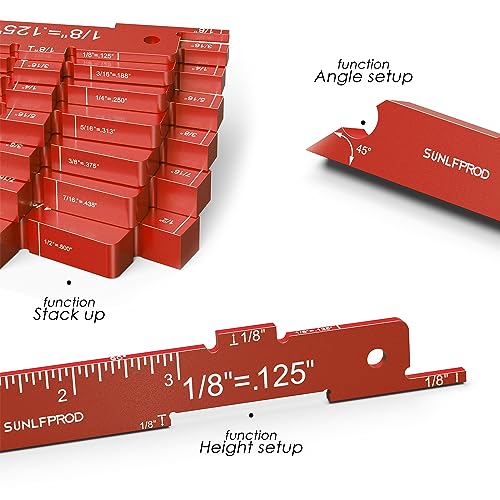 Router Setup Blocks Woodworking 7pcs Aluminum Precision Router Table Set Up Bars for Woodworking & Routers Setup Bars Woodworking Setup Thickness, Depth Height Angle Drill Diameter (Red)
