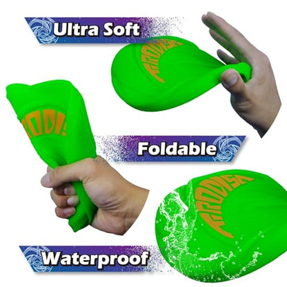 AMAZING TOYZ Tirodisc Frisbee 2-Pack- 20cm Easy Catch Foldable Pocket Flying Disc, Soft Silicone for Kids/Adults Beginner, Waterproof Beach Pool Outdoor Gift Age3+ - color: Orange and Green