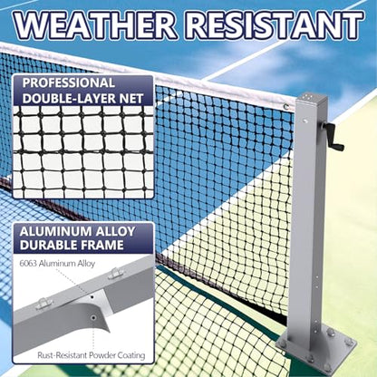 Katop Surface Mount Tennis Net Posts with Heavy Duty Double-Layer Tennis Net, 4'' Square Aluminum Alloy Posts, Unique Built-in Winder Design, ITF Compliant, Sturdy and Durable - color: Black