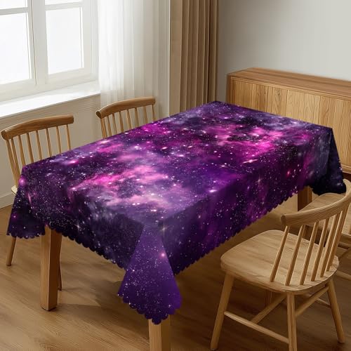 Starry Night Sky Table Cloths Decorative for Dining Room, Space Washable Tablecloth for Home, Restaurant, Outdoor Party Table Cover 54x72 Inch - color: Purple