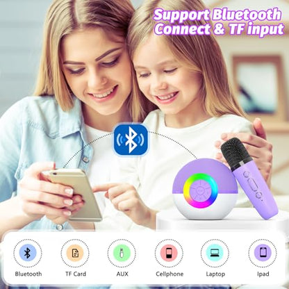 goopow Mini Karaoke Machine Speaker for Kids Adults, Portable Bluetooth Microphone Song Toys with LED Light, Best Chritmas Birthday Festival Gift for 3 4 5 6 7 8+ Year Old Girls Boys (Purple-2MIC) - color: Purple-2Mic