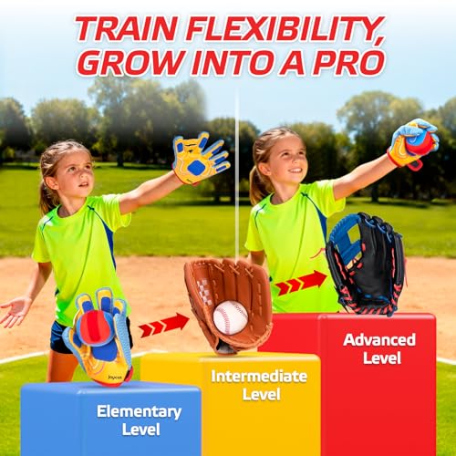 JoyCat Toss and Catch Ball Game with 2 Gloves for Kids & 2 Paddles for Adult or Kids, Outdoor Toys for Family Camping, Beach & Yard Games, Toddler Baseball Glove, Gifts for 3-12 Year Old