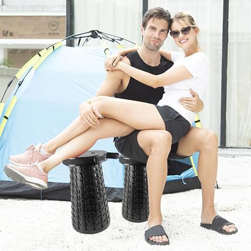 ALEVMOOM Telescoping Stool with Thick Cushion, H18.1“ D10.24” Collapsible Retractable More Sturdy Capacity 600Ib, Portable Camping Adjustable Folding Stool for Garden Fishing Hiking Mountain BBQ - color: Black