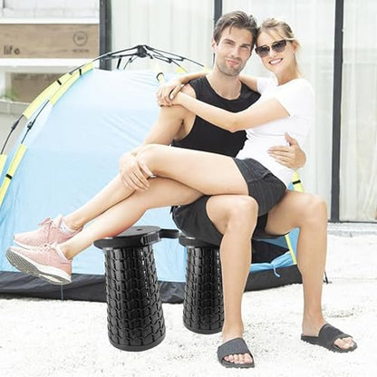 ALEVMOOM Telescoping Stool with Thick Cushion, H18.1“ D10.24” Collapsible Retractable More Sturdy Capacity 600Ib, Portable Camping Adjustable Folding Stool for Garden Fishing Hiking Mountain BBQ - color: Black