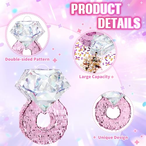 WERNNSAI Diamond Ring Piñata - Valentines Day Party Decoration Shiny Ring Piñata with Blindfold and Stick for Valentines Day Engagement Party Decoration Wedding Bachelorette Party Surprise Supplies - style: Valentines Diamond