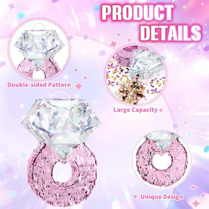 WERNNSAI Diamond Ring Piñata - Valentines Day Party Decoration Shiny Ring Piñata with Blindfold and Stick for Valentines Day Engagement Party Decoration Wedding Bachelorette Party Surprise Supplies - style: Valentines Diamond