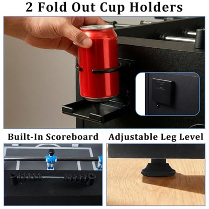 54 Inch Full Size Regulation Foosball Table | Competition Sized Arcade Soccer Game Table for Home, Office or Game Room - Includes 4 Balls, 2 Cup Holders