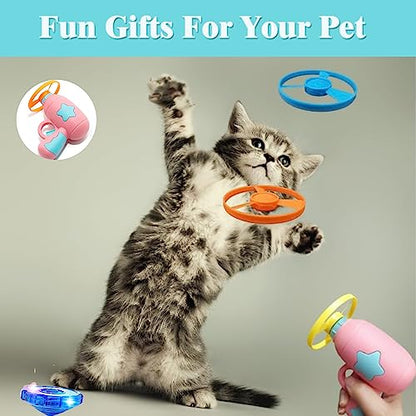 Cat Fetch Toy, Interactive Flying Cat Toy with 1 Light Up Spinning Tops, 1 LED Propellers and 4 Flying Propellers,Kitten Tracks Toy for Training Hunting Chasing(Pink) - color: Pink