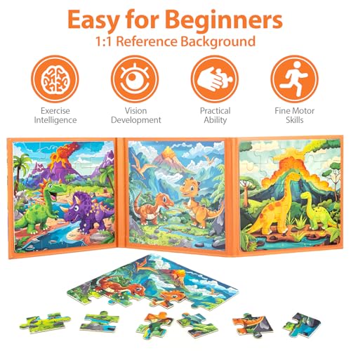 Magnetic Puzzles for Toddlers 3-5, Dinosaur Puzzles for Kids 4-6, Travel Puzzles for Kids Ages 5-8 Toys Games Gifts for Boys Girls Ages 3 4 5 6 in Car Airplane Kids Puzzles for Road Trip - style: Dinosaur