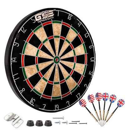 GSE Games & Sports Expert 18" Regulation Size Steel Tip Dartboard Game Set. Excellent Bristle/Sisal, Paper Baseball, Bullseye, Dart Board Game Set (Several Styles Available) - style: Pro Bristle Dartboard with 6 Darts