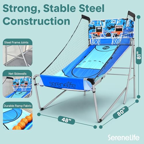 Heavy Duty Dual Hoop Basketball Shootout Indoor Home Arcade Room Game with Double Basket Ball Shot Scoreboard and Play Timer Fold-up for Kids and Adults Player with Pre-Assembled Frame