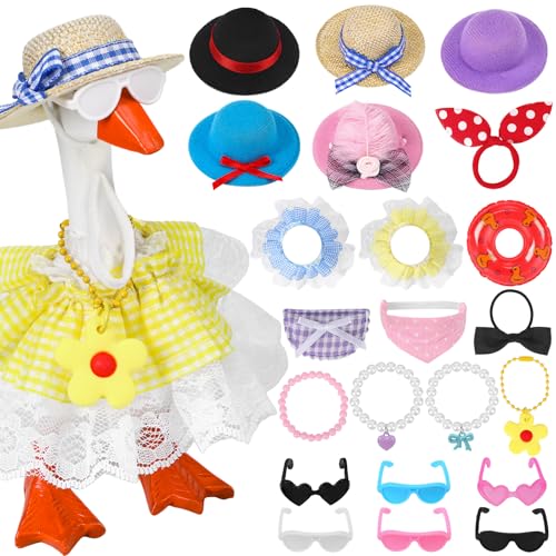 6 Sets Mini Desk Goose Outfits 7 Inches Mini Desk Goose Clothes with Cute Felt Hat Necklace Dresses and Sunglasses for Magnetic Porch Geese Key Holder Decor Gifts - style: 6 Sets-Desk Goose Outfits