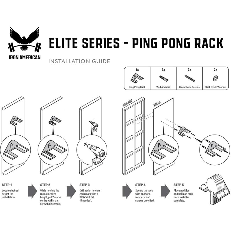 IRON AMERICAN Elite Ping Pong and Table Tennis Storage Rack, Made in USA - 1.375 Inch Slot for Balls and 3.25 Inch Slot for Paddles, Ping Pong Ball Holder, Hardware Included - style: 1-PACK