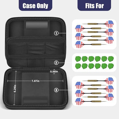 Boobowl Hard Dart Case for Steel and Soft Tip Darts, Holds 12 Darts | Hard EVA Case With 12 Dart Slots, 6 Mesh Pockets And Zipper Storage For Flights, Tips And Shafts; Case Only - Black - size: Full black L