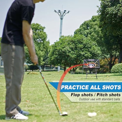 SENSECLUB Foldable Chipping Net with Mat & Balls, Heavy-Duty Practice Golf Net Chipping Target, Backyard Golf Game & Gifts - style: Orange +Mat +Balls