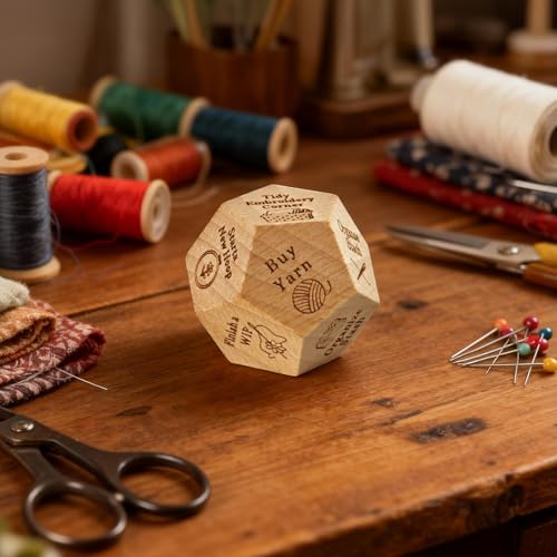 Quilter's Dice, Handmade Wooden Quilting Decision Dice with 12 Engraved Sewing Tasks, Fun Quilting Motivation Tool for Quilters, Sewists & Craft Lovers, Easter Basket Stuffers - style: Quilter's Dice