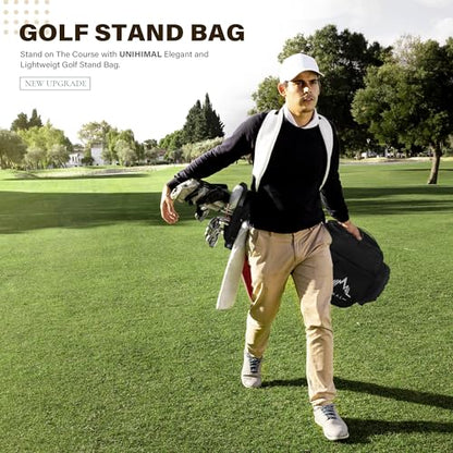 uniHimal Lightweight 7-Way Golf Stand Bag for Men & Women | Carry Bag, Multiple Pockets, Dual Straps - color: black