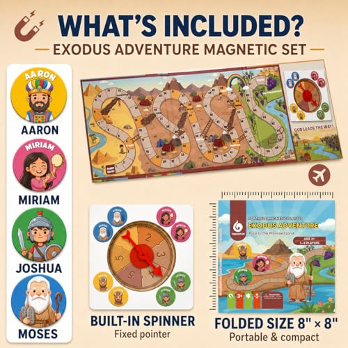 TRAVOFUN Exodus Magnetic Board Games for Kids Ages 3-5+, Foldable Travel Games & Bible Toys, Christian Snake and Ladders Family Game for Road Trip Activities & Sunday School Gifts - style: Exodus Adventure