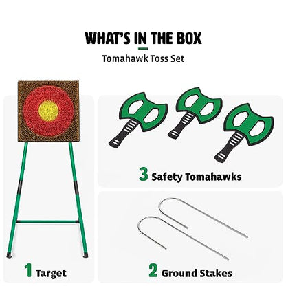 EastPoint Go! Gater Tomahawk Axe Throwing Set - Green, Medium - Easy Portable Setup for Backyard Games - Safe Foam Tomahawks for Outdoor Fun - Bristle Target for Kids & Adults Yard Games