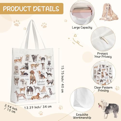Sieral 2 Pcs Animal Lover Bag Gift for Women Travel Canvas Tote Portable Zipper Pouch Canvas Reusable Grocery Tote - style: Dog