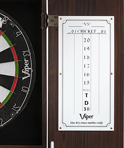 Viper Metropolitan Solid Wood Cabinet & Sisal/Bristle Dartboard Play-Ready Bundle: Elite Set (Razorback Dartboard, Darts and Laser Throw Line), Espresso Finish