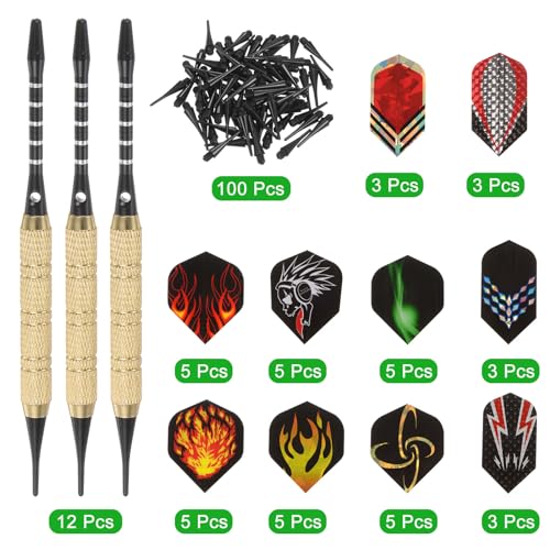 PATIKIL Soft Tip Darts Set Darts Plastic Tip - 12 Pcs 18 Gram with Tip Plastic Darts 100 Extra Dart Tips 42 Dart Flights for Electronic Dartboard