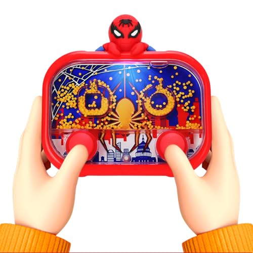 Handheld Water Game with Light – Water Ball Target Toy for Kids Ages 3+, Retro Fidget, Screen-Free Car Travel Game, Road Trip, Airplane, Portable Autism Gift - color: Spider