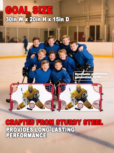 kasifei Mini Hockey Rink Set - Full Rink - Complete Indoor/Outdoor Sports Games with Steel Knee Goals, Sticks, and Ball - for Kids Ages 3 and Up