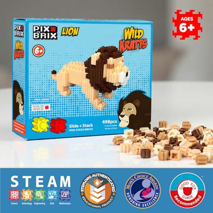 Pix Brix - Wild Kratts Toy Pixel Art Kit - Lion, 498 Pieces - Patented Slide + Stack Pixel Puzzle Building Bricks, Build & Collect Wild Kratts Animals - Stem Toys, Ages 6 Plus - style: Lion