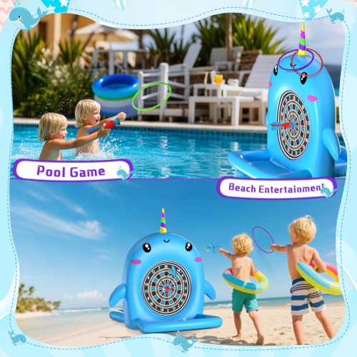 Swimming Pool Toys, 2-in-1 Inflatable Floating Dart Board Water Game, Darts Hoop Rings Outdoor Pool Games, Beach Yard Indoor Playset, Summer Family Party Birthday Gift for Teen and Adults,