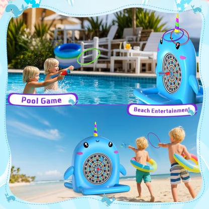 Swimming Pool Toys, 2-in-1 Inflatable Floating Dart Board Water Game, Darts Hoop Rings Outdoor Pool Games, Beach Yard Indoor Playset, Summer Family Party Birthday Gift for Teen and Adults,