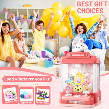 Large Claw Machine for Kids, Musical Electronic Arcade Game Console with Adjustable Sound, Christmas and Birthday Gift for Kids, Includes 30 Toys & & 20 Surprise Eggs - color: Pink