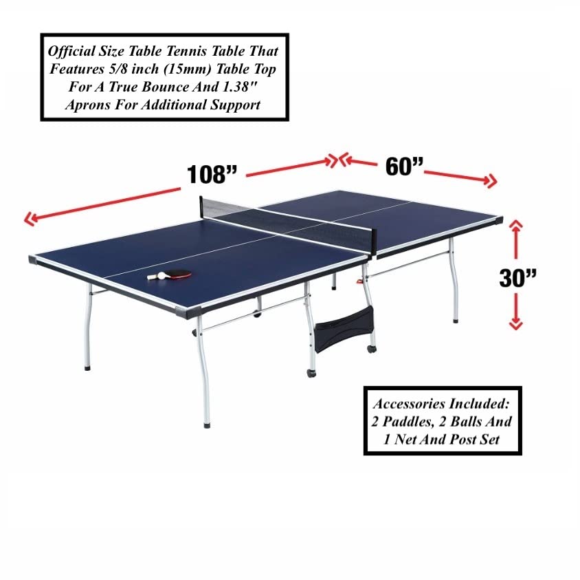 Folding Rolling Table Tennis Table Indoor Ping Pong Table with 2 Paddles 2 Balls 1 Net and Post Set Fold-Up Design 4 Wheels for Easy Movement Perfect Christmas New Year Holiday Season Gifts